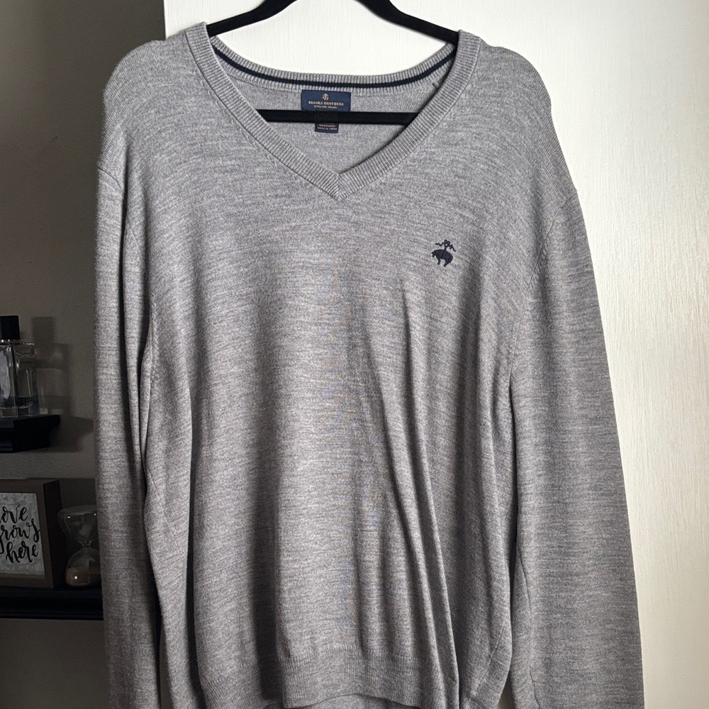 Brooks Brothers Light Gray V-Neck Sweater